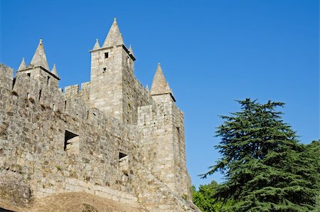 Santa Maria da Feira castle, above view on a clear blue sky. Stock Photo - Budget Royalty-Free & Subscription, Code: 400-05676907
