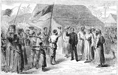 Stanley meets Livingstone. Historical artwork of the legendary meeting between Henry Morton Stanley (left) and David Livingstone (right) in Africa in 1871. Source: The Leisure Hour magazine, january 1873. Stock Photo - Budget Royalty-Free & Subscription, Code: 400-05676944