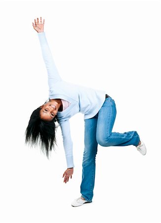 simsearch:400-05677069,k - Playful black woman isolated on white background Fotografie stock - Microstock e Abbonamento, Codice: 400-05677079