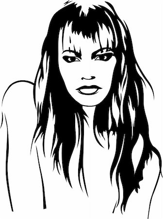 pretty girls face line drawing - glamour fashion woman illustration Stock Photo - Budget Royalty-Free & Subscription, Code: 400-05677149