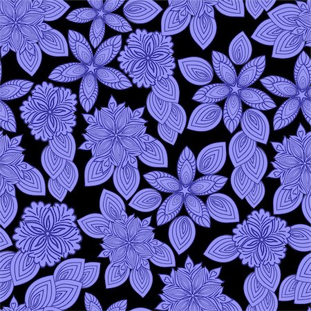 seamless pattern of blue flowers on a black background Stock Photo - Budget Royalty-Free & Subscription, Code: 400-05677675