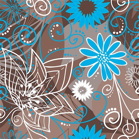ptits_ptits (artist) - Coffee-and-blue floral pattern. Vector illustration Photographie de stock - Aubaine LD & Abonnement, Code: 400-05677735