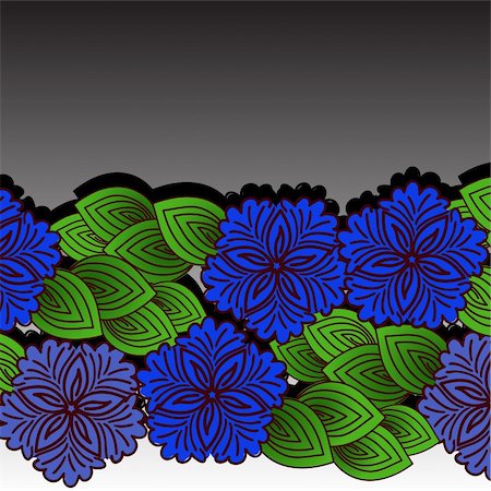 beautiful horizontal pattern of blue flowers on a black and white background Stock Photo - Budget Royalty-Free & Subscription, Code: 400-05677738