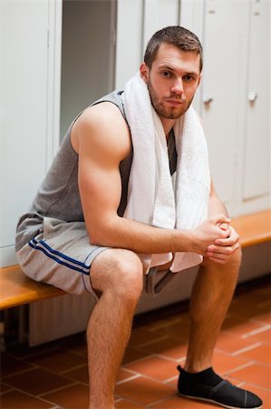 simsearch:400-04256139,k - Portrait of a sports student sitting on a bench with a towel Stock Photo - Budget Royalty-Free & Subscription, Code: 400-05677906