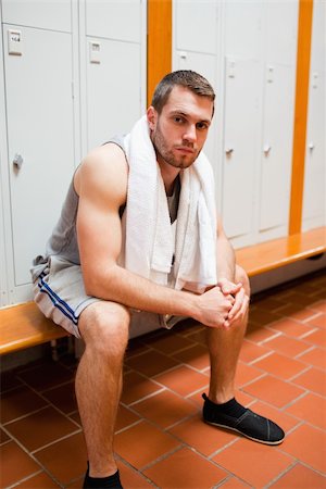 simsearch:400-05677914,k - Portrait of a young sports student sitting on a bench with a towel Stock Photo - Budget Royalty-Free & Subscription, Code: 400-05677912