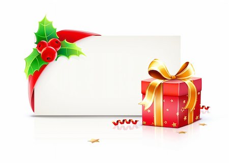 simsearch:400-05680106,k - Vector illustration of shiny red gift ribbon wrapped around a rectangle like a present or letter with Christmas elements Stock Photo - Budget Royalty-Free & Subscription, Code: 400-05678215