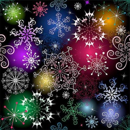 simsearch:400-04709734,k - Seamless black christmas pattern with vivid snowflakes (vector EPS 10) Stock Photo - Budget Royalty-Free & Subscription, Code: 400-05678234