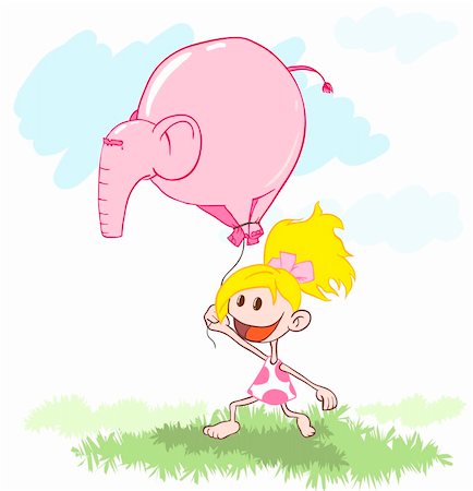 dreaming cloud girl - Little girl with a pink elephant Stock Photo - Budget Royalty-Free & Subscription, Code: 400-05678337