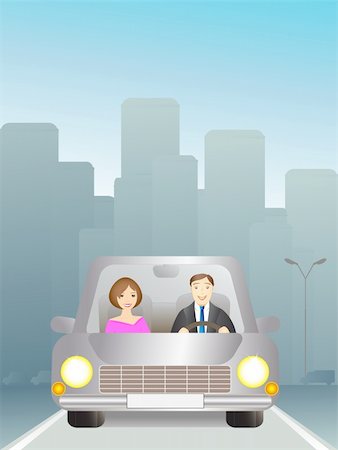 Cute man and woman in car on the road Stock Photo - Budget Royalty-Free & Subscription, Code: 400-05678623