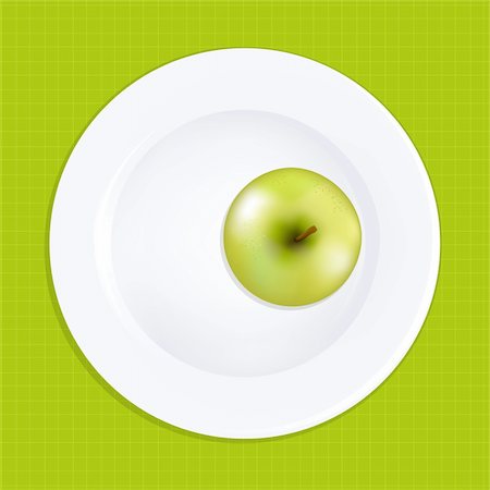 simsearch:400-05913636,k - Green Apple On White Plate, Vector Illustration Photographie de stock - Aubaine LD & Abonnement, Code: 400-05678878