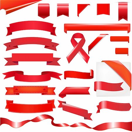 silk ribbon - Red Ribbons Set, Isolated On White Background, Vector Illustration Stock Photo - Budget Royalty-Free & Subscription, Code: 400-05679251