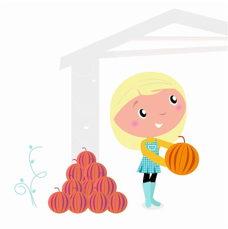 simsearch:400-07221512,k - Cute little cartoon Girl with pumpkin heads. Vector cartoon illustration. Stock Photo - Budget Royalty-Free & Subscription, Code: 400-05670230