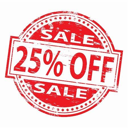 reduced sign in a shop - Rubber stamp illustration showing "SALE, 25 PERCENT OFF" text. Also available as a Vector in Adobe illustrator EPS format, compressed in a zip file Stock Photo - Budget Royalty-Free & Subscription, Code: 400-05670275