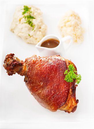 simsearch:400-04617865,k - original German BBQ pork  knuckle served with mashed potatoes and  sauerkraut isolated on white ,MORE DELICIOUS FOOD ON PORTFOLIO Stock Photo - Budget Royalty-Free & Subscription, Code: 400-05670316