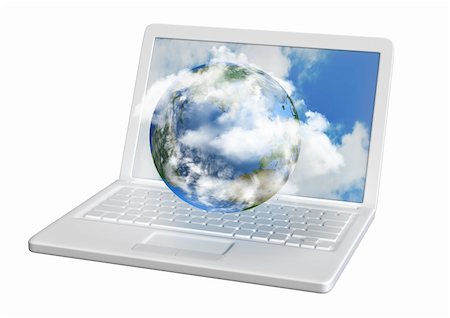 cloud computer with mother earth and and a white laptop Stock Photo - Budget Royalty-Free & Subscription, Code: 400-05671147