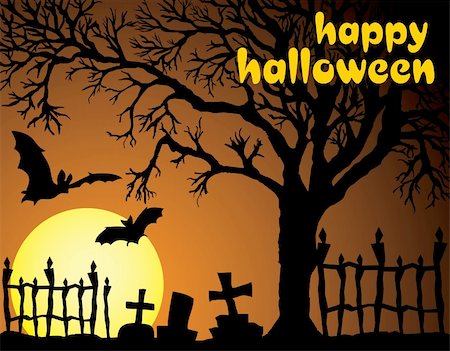 simsearch:400-05680756,k - Halloween vector illustration scene with moon, bat and tree. Stock Photo - Budget Royalty-Free & Subscription, Code: 400-05671800