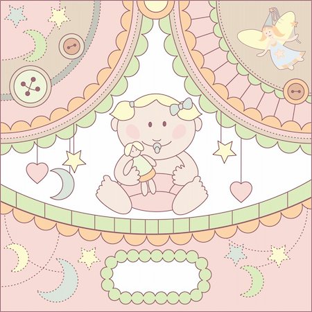 vector cute baby girl arrival card illustration Stock Photo - Budget Royalty-Free & Subscription, Code: 400-05671847