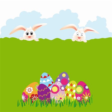 simsearch:400-07406705,k - Springtime Easter holiday wallpaper colorful eggs with rabbits Foto de stock - Super Valor sin royalties y Suscripción, Código: 400-05672739