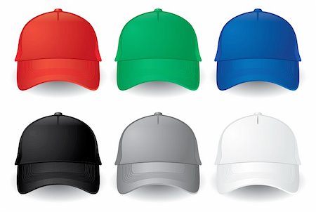 Set of solid color vector baseball caps isolated on white. Stock Photo - Budget Royalty-Free & Subscription, Code: 400-05673113