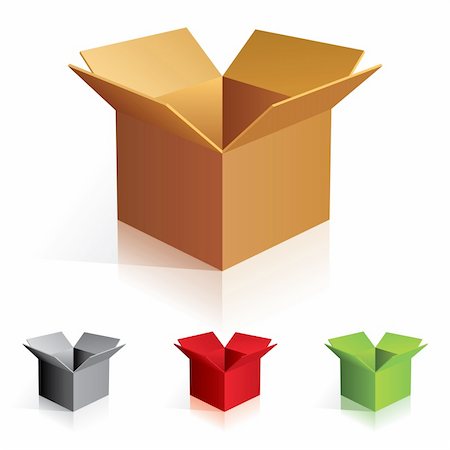 Illustraion of open color cardboard boxes. For design. Stock Photo - Budget Royalty-Free & Subscription, Code: 400-05673154