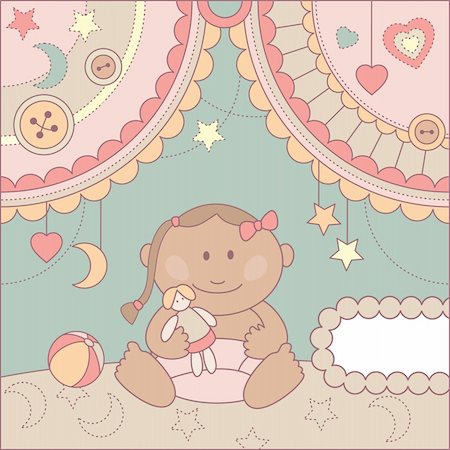 vector cute baby girl arrival card illustration Stock Photo - Budget Royalty-Free & Subscription, Code: 400-05673284