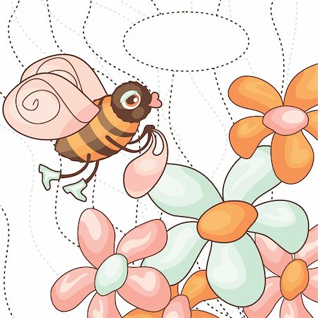vector cute bee collects nectar from flowers Photographie de stock - Aubaine LD & Abonnement, Code: 400-05673340