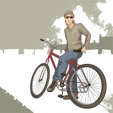 young man on a bicycle vector illustration Stock Photo - Budget Royalty-Free & Subscription, Code: 400-05673444