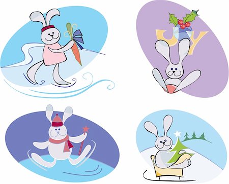 winter greetings cards with rabbits Fotografie stock - Microstock e Abbonamento, Codice: 400-05673753