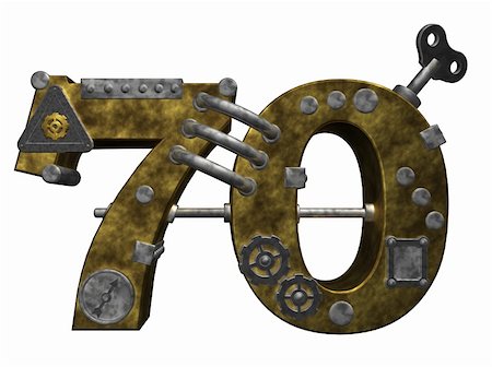 steampunk number seventy on white background - 3d illustration Stock Photo - Budget Royalty-Free & Subscription, Code: 400-05673775