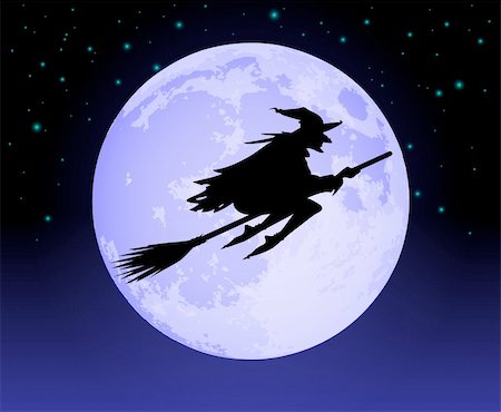 Witch Flying Past the Moon on a broomstick at night Stock Photo - Budget Royalty-Free & Subscription, Code: 400-05673977