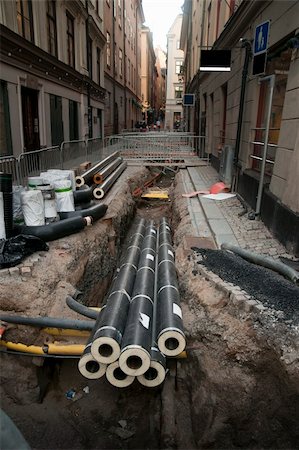 steet - Dug up street with insulated pipes in a heap Stock Photo - Budget Royalty-Free & Subscription, Code: 400-05684454