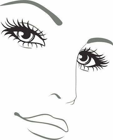 fashion face drawing - beautiful woman face vector portrait Stock Photo - Budget Royalty-Free & Subscription, Code: 400-05685023