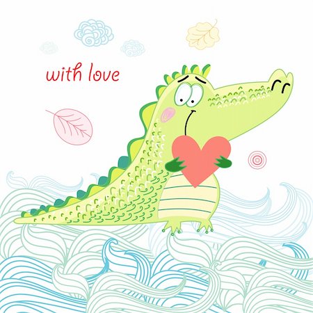 drawing designs for greeting card - greeting card with a gay lover crocodile Stock Photo - Budget Royalty-Free & Subscription, Code: 400-05685082
