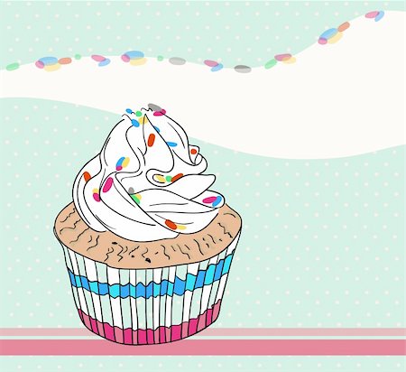 retro baking - Cute birthday card with cupcake Stock Photo - Budget Royalty-Free & Subscription, Code: 400-05685196