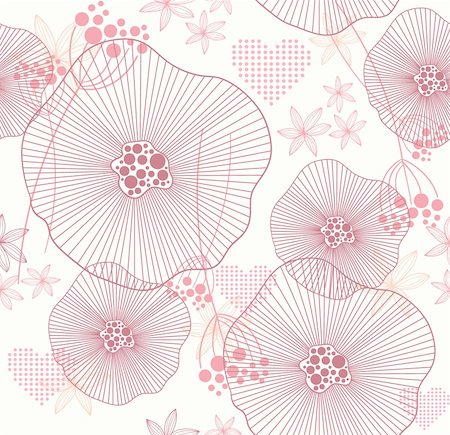 Cute pink seamless pattern with flowers and hearts Stockbilder - Microstock & Abonnement, Bildnummer: 400-05685253