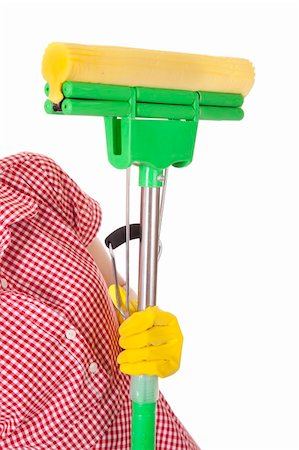 Mop in charwoman hand with yellow glove. Isolated on white background Stock Photo - Budget Royalty-Free & Subscription, Code: 400-05685320