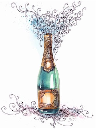 pic of drinking celebration for new year - painting of holiday champagne (series C) Stock Photo - Budget Royalty-Free & Subscription, Code: 400-05685474