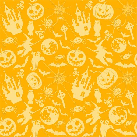 simsearch:400-05673521,k - Halloween seamless background with bats, ghost and pumpkin, vector illustration Stock Photo - Budget Royalty-Free & Subscription, Code: 400-05686194