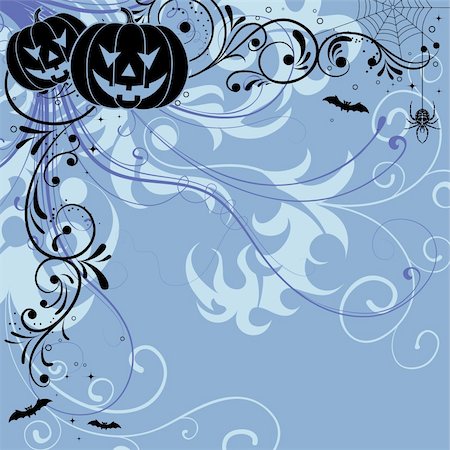 Halloween background with bat, pumpkin, floral, vector illustration Stock Photo - Budget Royalty-Free & Subscription, Code: 400-05686195