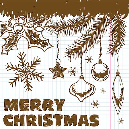 Christmas scrawl on a piece of a school notebook, element for design, vector illustration Stock Photo - Budget Royalty-Free & Subscription, Code: 400-05686199