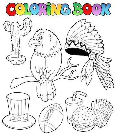 drawing eagle clipart - Coloring book American theme images - vector illustration. Stock Photo - Budget Royalty-Free & Subscription, Code: 400-05686847