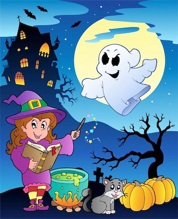simsearch:400-05690180,k - Scene with Halloween theme 4 - vector illustration. Foto de stock - Super Valor sin royalties y Suscripción, Código: 400-05686884