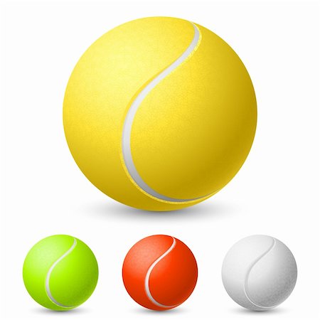 Realistic tennis ball in different colors. Illustration on white background for design Stock Photo - Budget Royalty-Free & Subscription, Code: 400-05686987