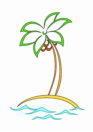 simsearch:400-07093200,k - Island, palm tree with leaves, sea waves Fotografie stock - Microstock e Abbonamento, Codice: 400-05687150