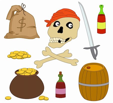 Jolly Roger and set of piracy objects Stock Photo - Budget Royalty-Free & Subscription, Code: 400-05687426