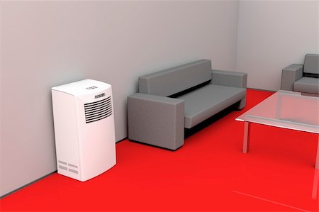 room with air conditioner - Modern living room cooled with mobile air conditioner Stock Photo - Budget Royalty-Free & Subscription, Code: 400-05687592
