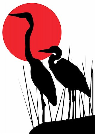 Vector illustration of heron silhouettes Stock Photo - Budget Royalty-Free & Subscription, Code: 400-05687876