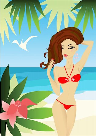 ptits_ptits (artist) - Sexy woman on the beach. Vector illustration Photographie de stock - Aubaine LD & Abonnement, Code: 400-05688114