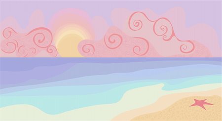 ptits_ptits (artist) - Beach and sunset with pastel colors. Vector illustration Photographie de stock - Aubaine LD & Abonnement, Code: 400-05688110