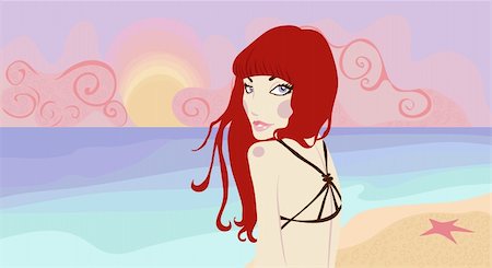 ptits_ptits (artist) - Pretty woman on the beach. Vector illustration Photographie de stock - Aubaine LD & Abonnement, Code: 400-05688112